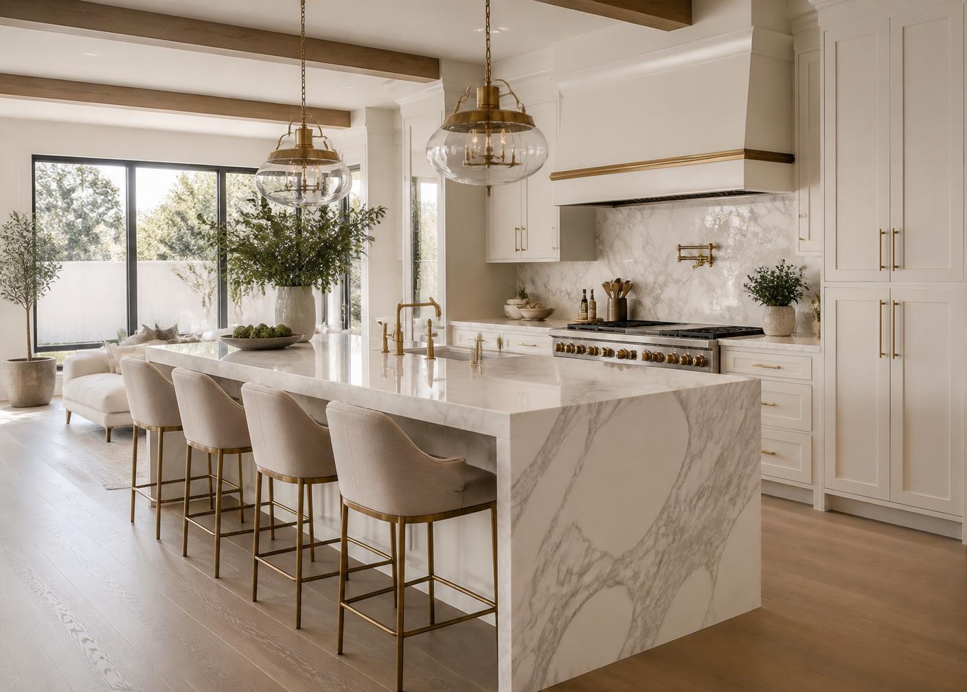 Modern luxury kitchen with marble island